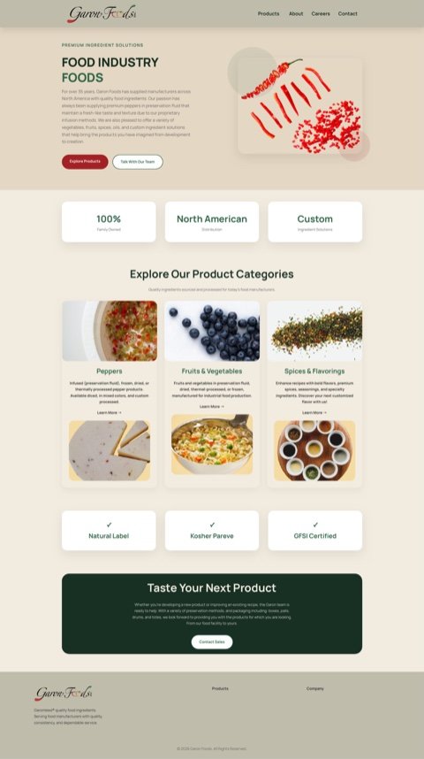 Garon Foods website homepage