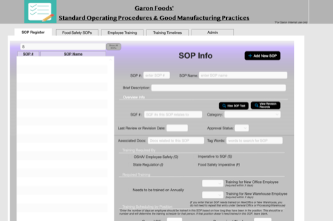 Garon Foods SOP application workflow