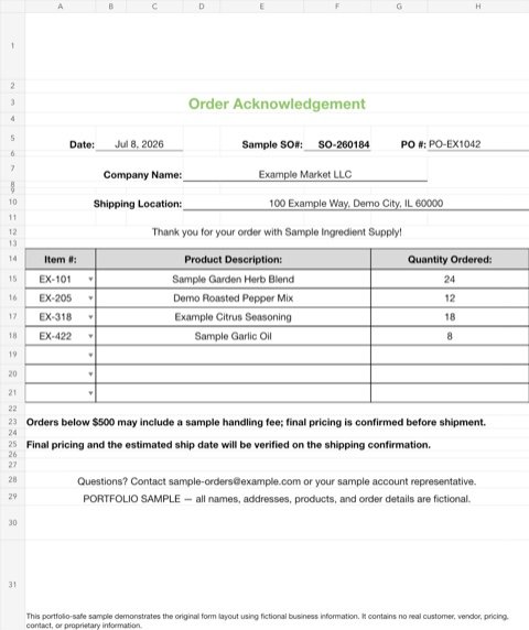 Order acknowledgement form